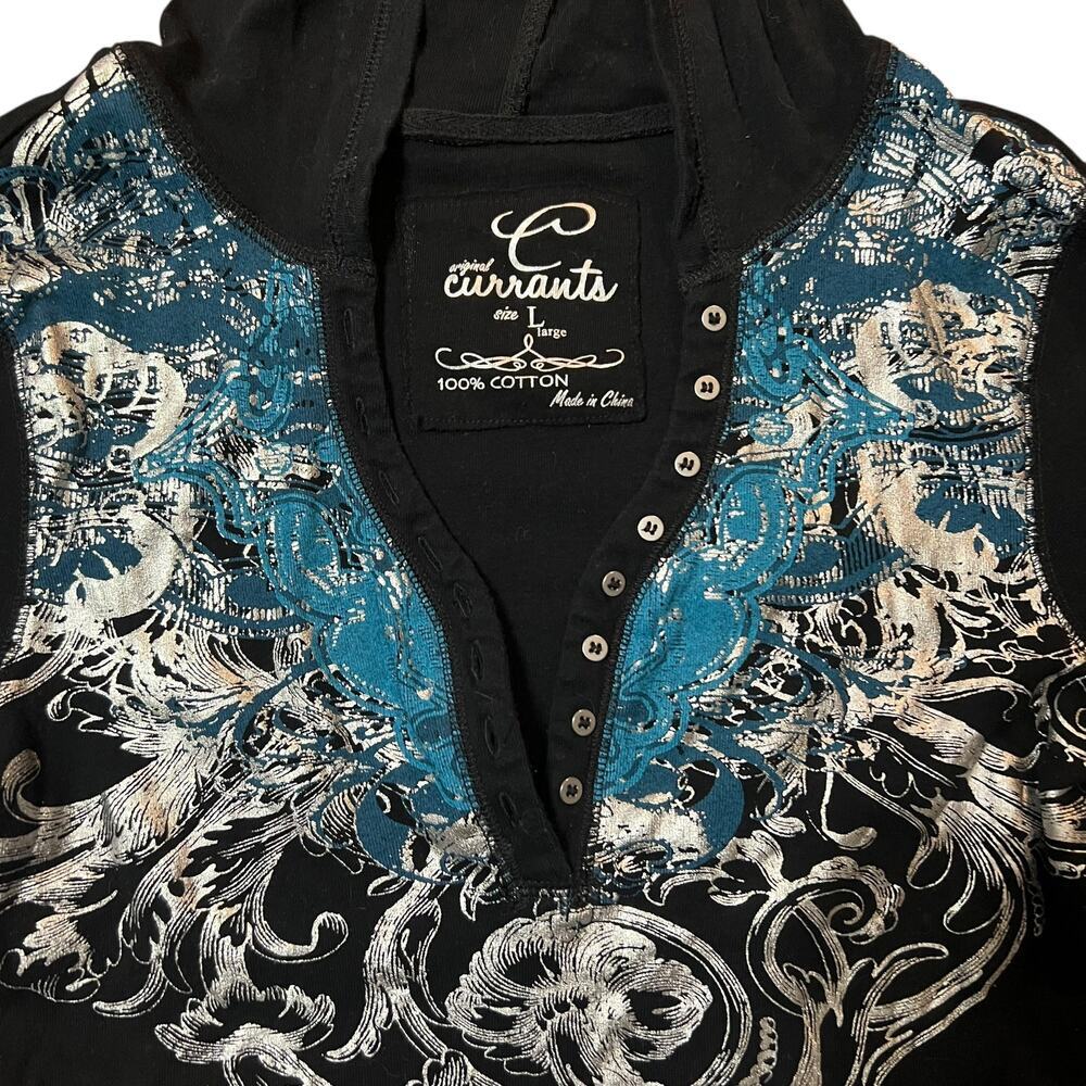 Y2K Currants Grunge Graphic Hooded Top Size Large - Picture 2 of 3